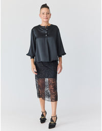 Lindsay Nicholas New York SKIRTS Lace Skirt in Black with Black Slip