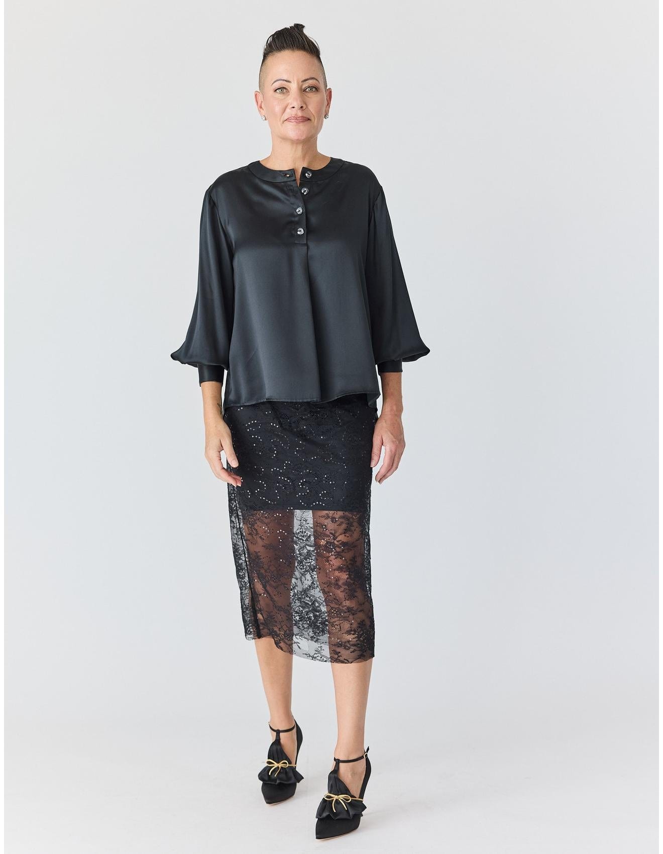 Lindsay Nicholas New York SKIRTS Lace Skirt in Black with Black Slip