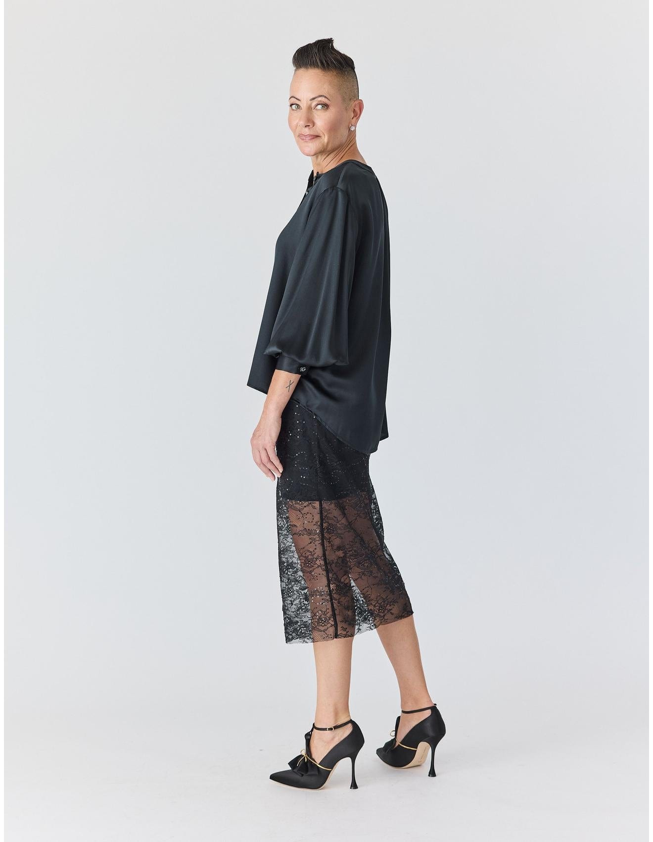 Lindsay Nicholas New York SKIRTS Lace Skirt in Black with Black Slip