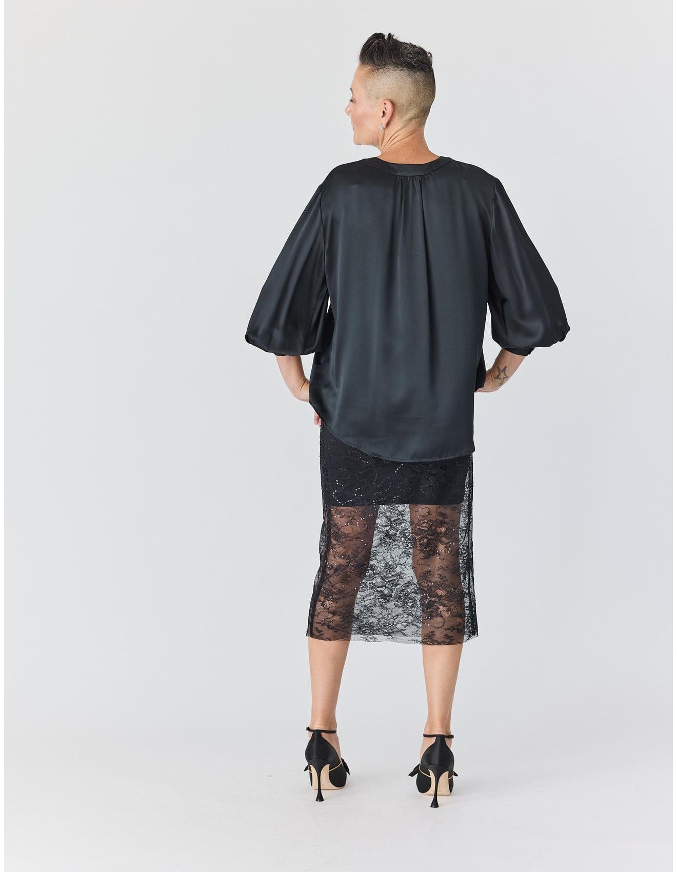 Lindsay Nicholas New York SKIRTS Lace Skirt in Black with Black Slip