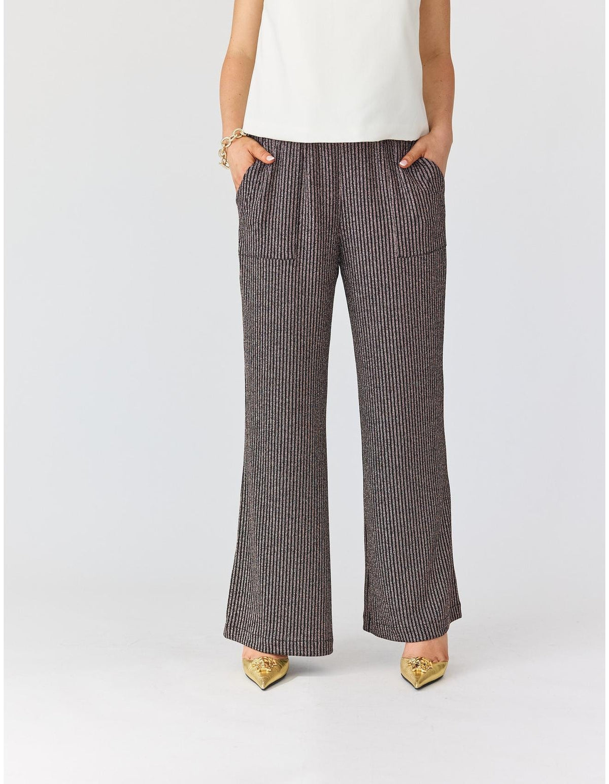 Lindsay Nicholas New York Pants Disco Glitter Pants in Bronze