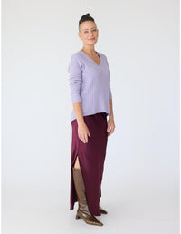 Lindsay Nicholas New York Sweaters V-Neck Cable Sweater in Crocus