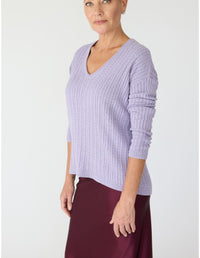 Lindsay Nicholas New York Sweaters V-Neck Cable Sweater in Crocus
