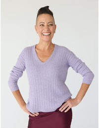 Lindsay Nicholas New York Sweaters V-Neck Cable Sweater in Crocus