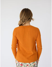 Lindsay Nicholas New York Sweaters V-Neck Cable Sweater in Orange