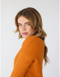 Lindsay Nicholas New York Sweaters V-Neck Cable Sweater in Orange