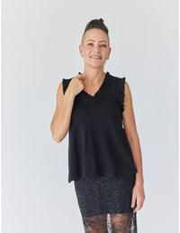 Lindsay Nicholas New York Top Frill V-Neck Shell in Black
