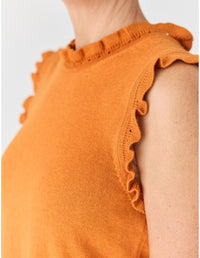 Lindsay Nicholas New York Top Frill Crewneck Shell in Orange