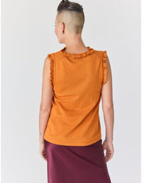 Lindsay Nicholas New York Top Frill Crewneck Shell in Orange