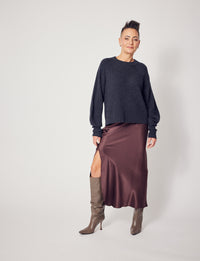 Lindsay Nicholas New York Sweaters Sculptured Sleeve Sweater in Light Grey