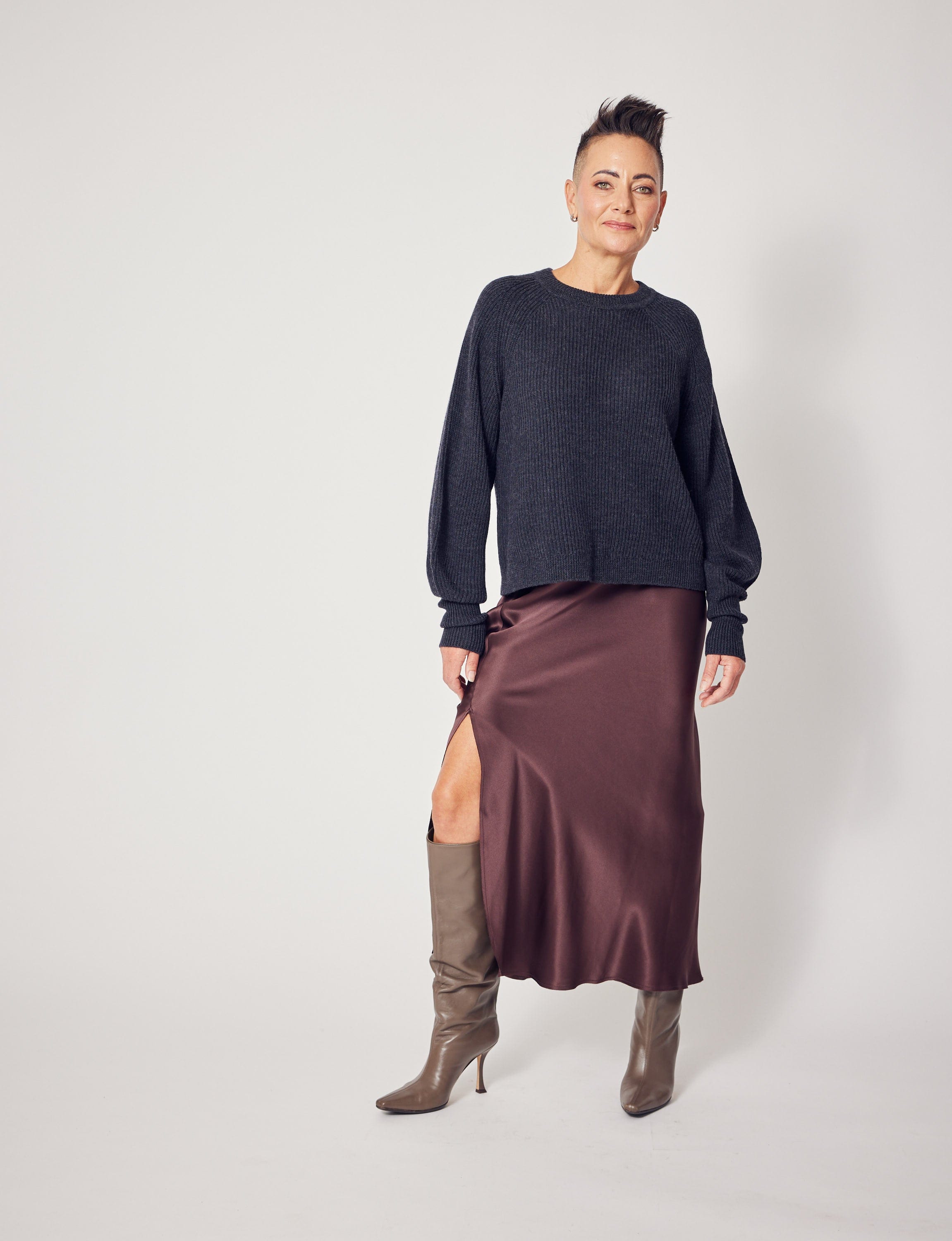 Lindsay Nicholas New York Sweaters Sculptured Sleeve Sweater in Light Grey