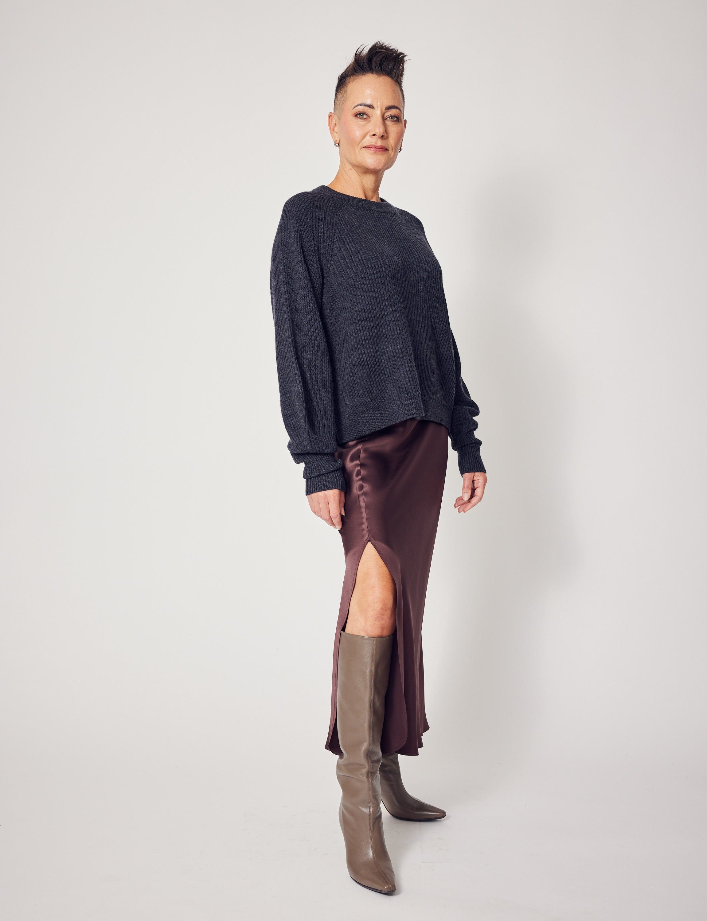 Lindsay Nicholas New York Sweaters Sculptured Sleeve Sweater in Light Grey