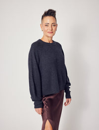 Lindsay Nicholas New York Sweaters Sculptured Sleeve Sweater in Light Grey