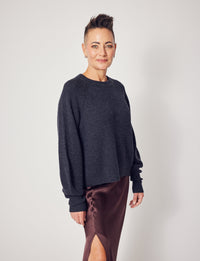 Lindsay Nicholas New York Sweaters Sculptured Sleeve Sweater in Light Grey