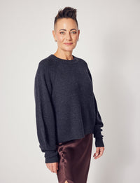 Lindsay Nicholas New York Sweaters Sculptured Sleeve Sweater in Light Grey