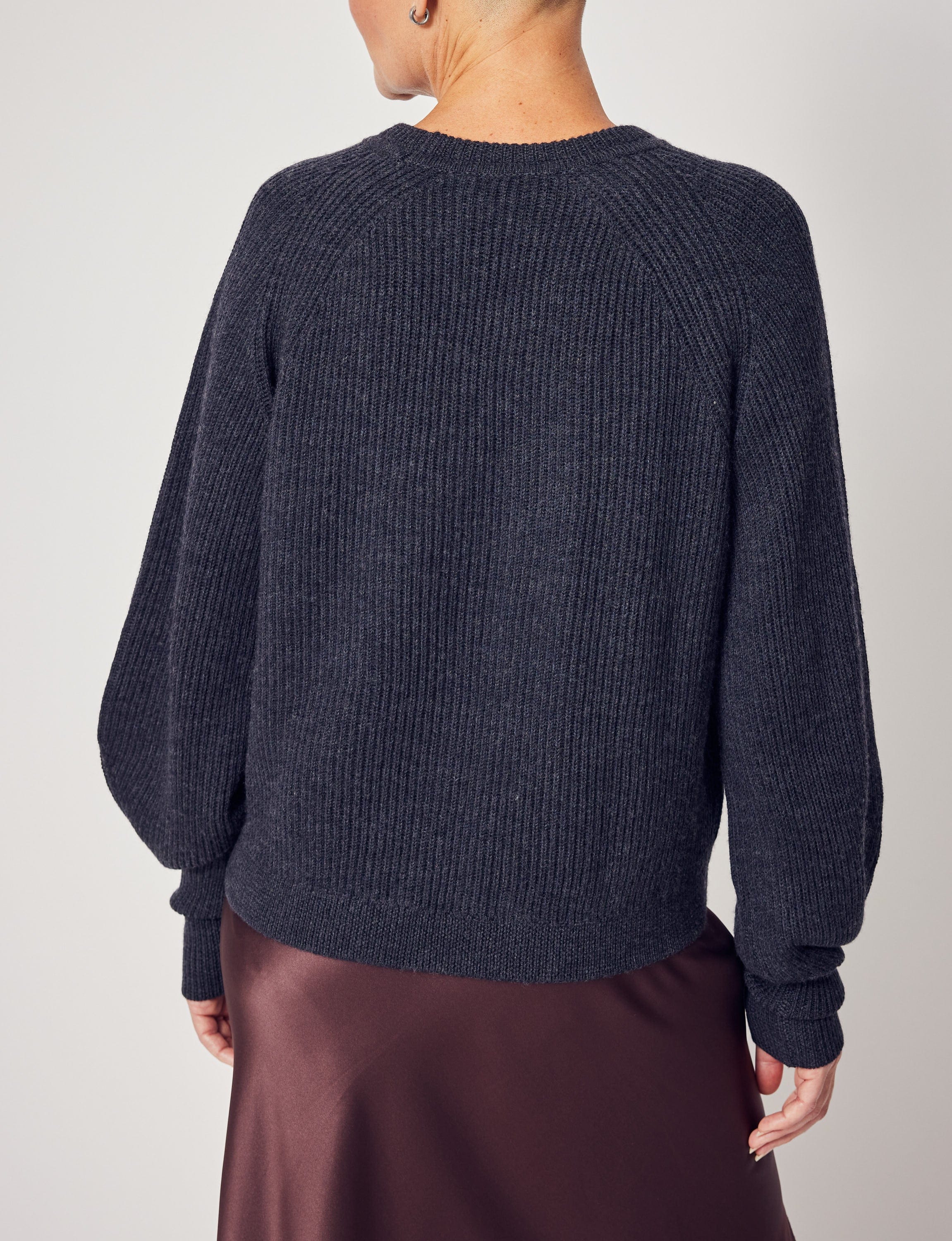 Lindsay Nicholas New York Sweaters Sculptured Sleeve Sweater in Light Grey