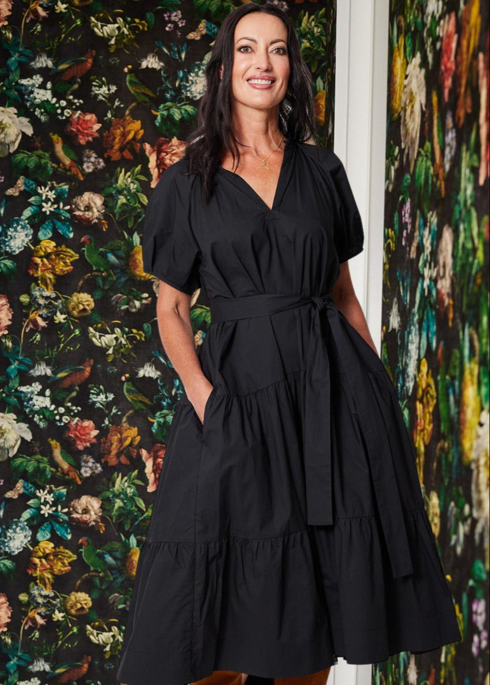 Joan Maxi Dress in Black | Tiered Mini Dress with Optional Tie Lindsay Nicholas New York Joan Maxi Dress in Black | Tiered Mini Dress with Optional Tie Lindsay Nicholas New York