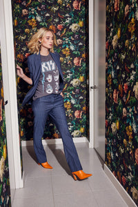 Lindsay Nicholas New York Pants Elizabeth Trouser in Steel Blue Pinstripe