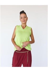 Lindsay Nicholas New York Top Frill V-Neck Shell in Lime