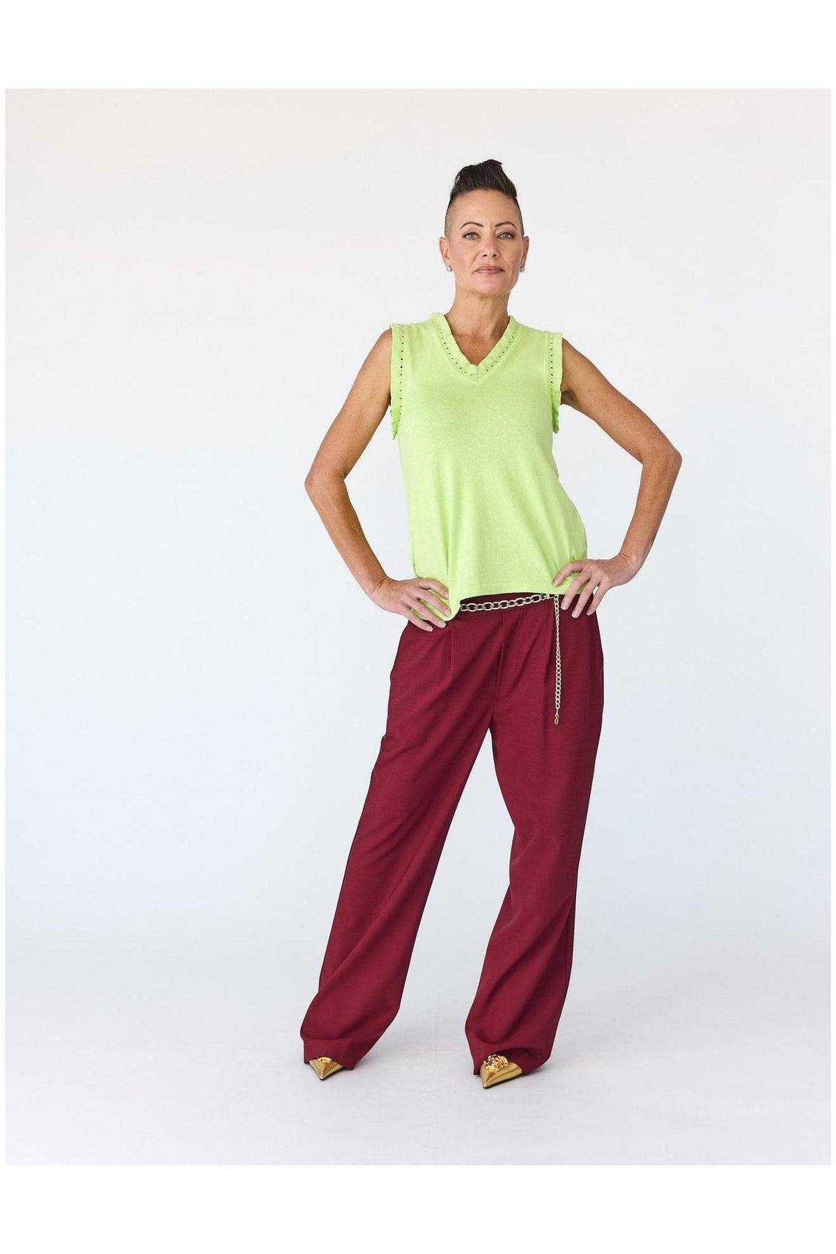 Lindsay Nicholas New York Apparel & Accessories Faux Rise Pant in Maroon