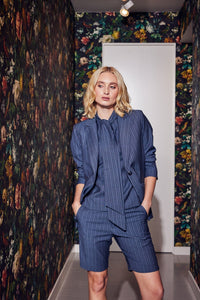 Lindsay Nicholas New York JACKETS Elizabeth Jacket in Steel Blue Pinstripe