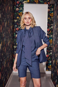 Lindsay Nicholas New York JACKETS Elizabeth Jacket in Steel Blue Pinstripe