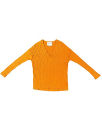 Lindsay Nicholas New York Sweaters V-Neck Cable Sweater in Orange