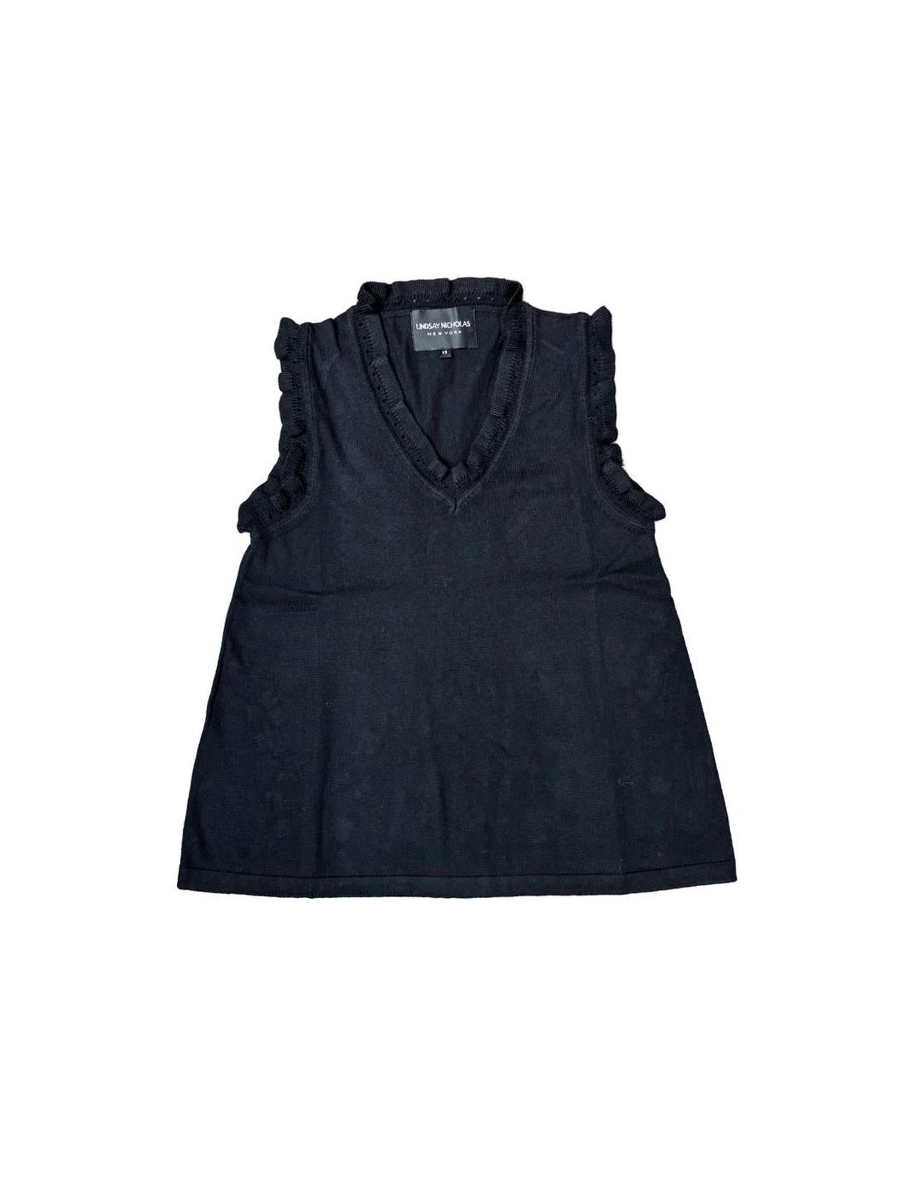 Lindsay Nicholas New York Top Frill V-Neck Shell in Black