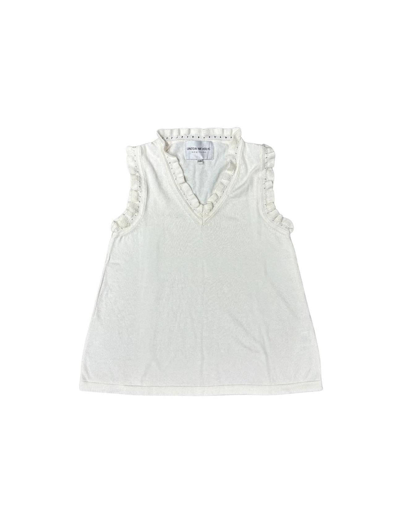 Lindsay Nicholas New York Top Frill V-Neck Shell in Creme