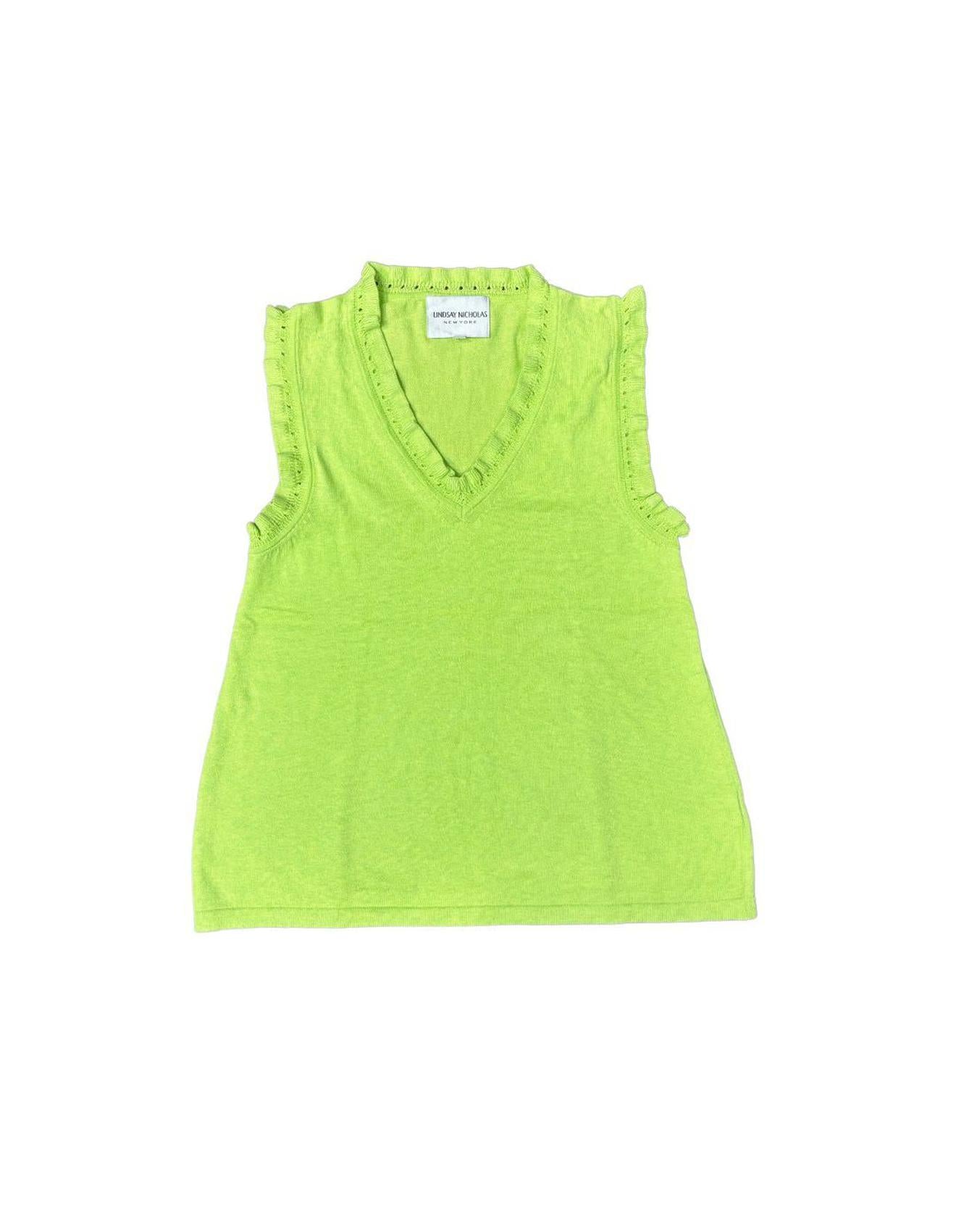 Lindsay Nicholas New York Top Frill V-Neck Shell in Lime