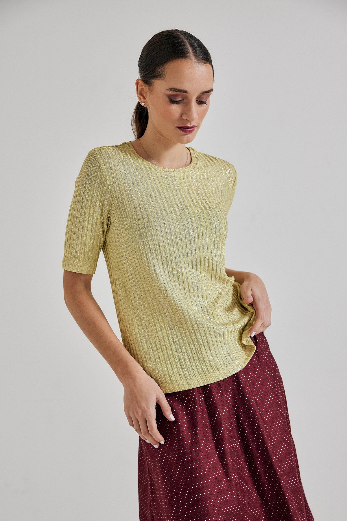 Lindsay Nicholas New York Top Laura Short Sleeve Crew in Sunflower Shimmer