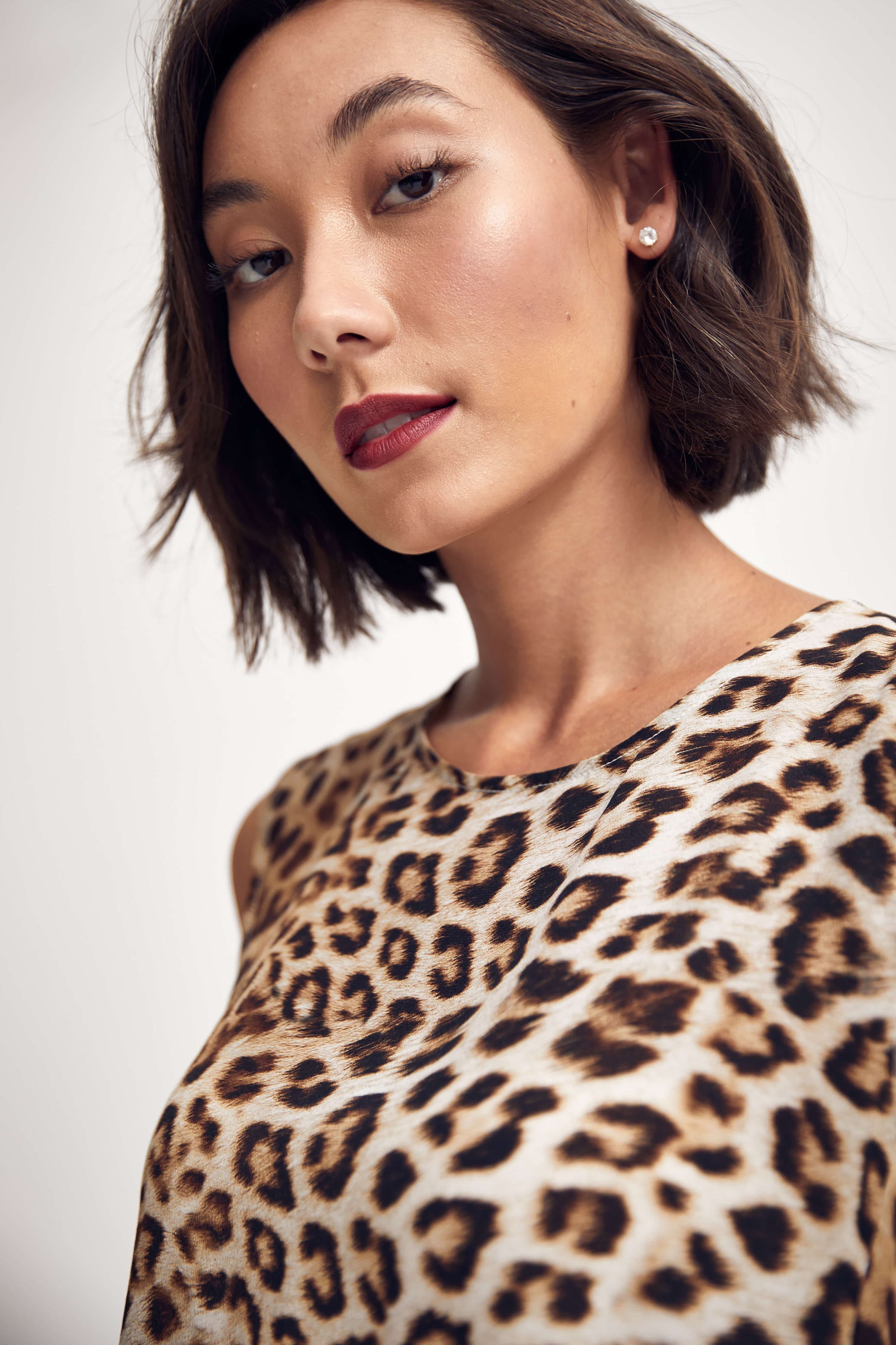 Lindsay Nicholas New York TOP Silk Peplum Top in Leopard