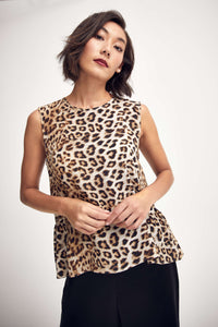 Lindsay Nicholas New York TOP Silk Peplum Top in Leopard