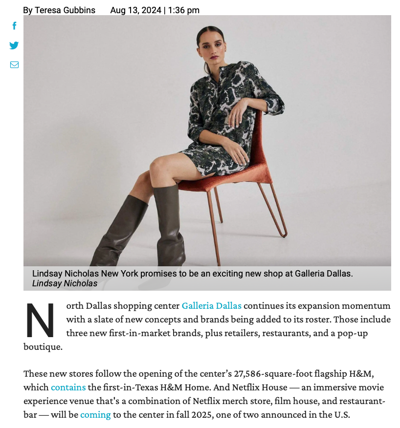 Exciting New York label leads lineup of new shops at Galleria Dallas