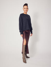 Lindsay Nicholas New York Maxi Skirt Silk Slit Skirt In Chocolate
