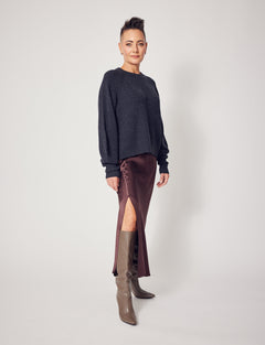 Silk Slit Skirt In Chocolate