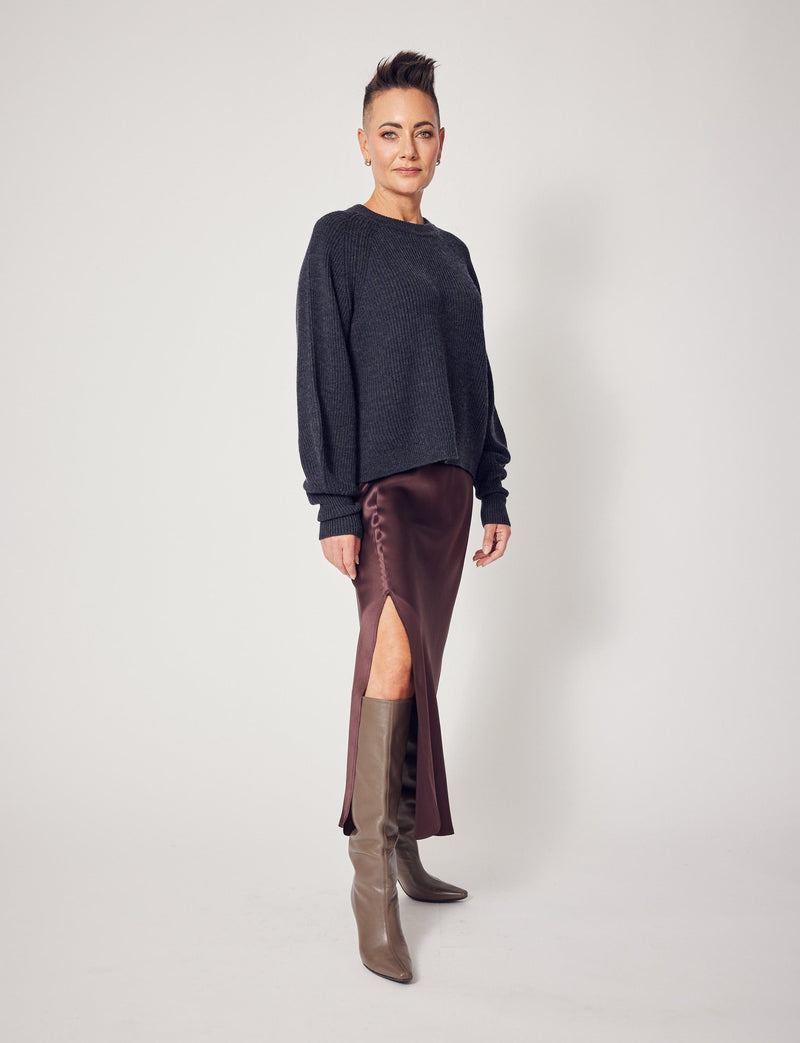 Lindsay Nicholas New York Maxi Skirt Silk Slit Skirt In Chocolate