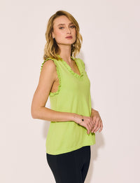 Lindsay Nicholas New York Top Frill V-Neck Shell in Lime