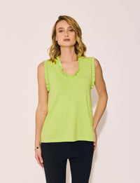 Lindsay Nicholas New York Top Frill V-Neck Shell in Lime