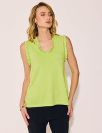 Lindsay Nicholas New York Top Frill V-Neck Shell in Lime