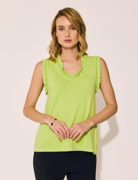 Lindsay Nicholas New York Top Frill V-Neck Shell in Lime