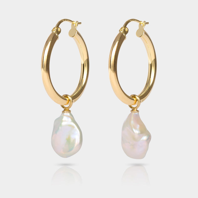 Cove Fine Jewelry Earrings Medium Hoop & Large Pearl White Oyster