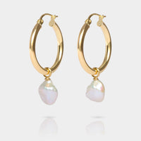 Cove Fine Jewelry Earrings Medium Hoop & Small White Pearl Oyster