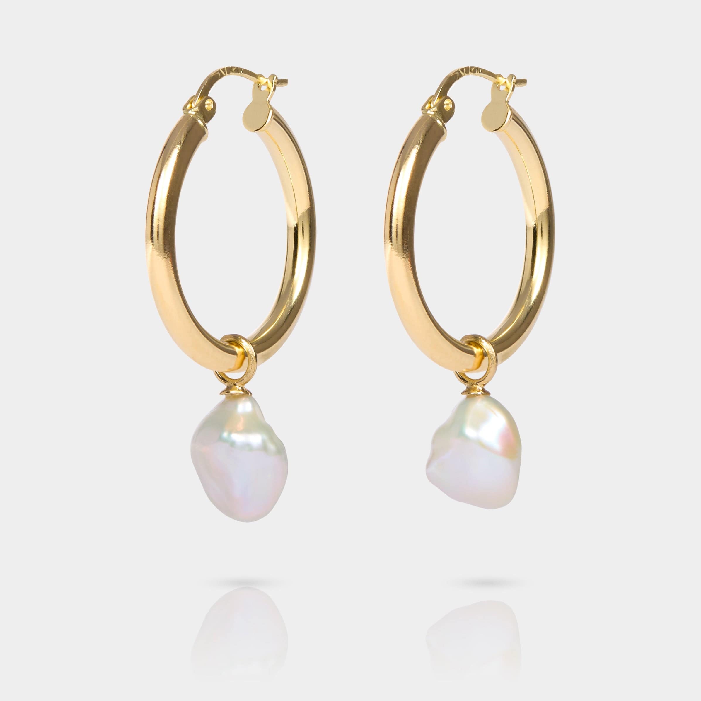 Cove Fine Jewelry Earrings Medium Hoop & Small White Pearl Oyster