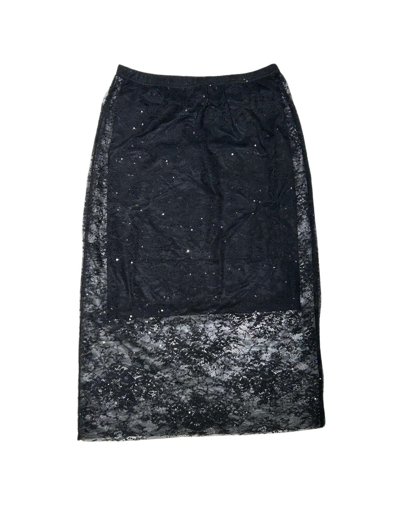 Lace Skirt in Black with Black Slip