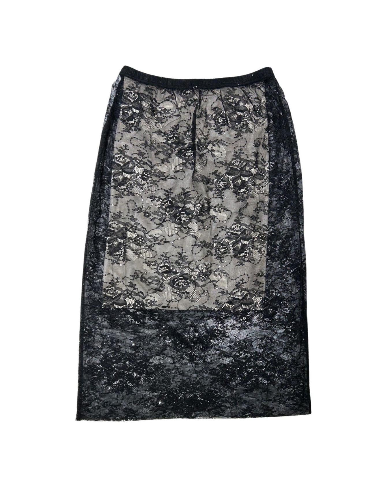 Lace Skirt in Black with Nude Slip