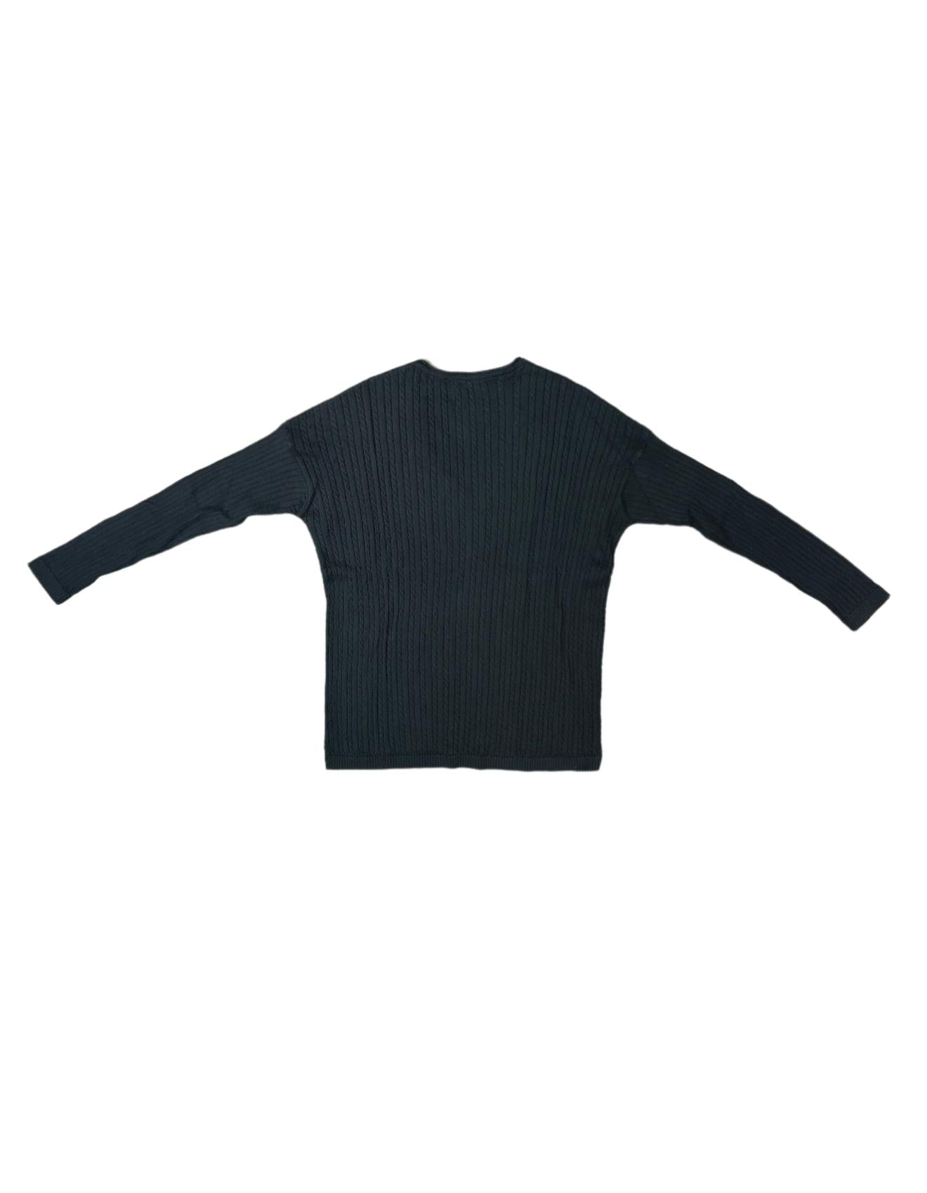 V-Neck Cable Sweater in Black