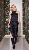Lindsay Nicholas New York Maxi Skirt Silk Slit Skirt in Black