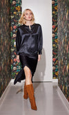 Lindsay Nicholas New York Maxi Skirt Silk Slit Skirt in Black
