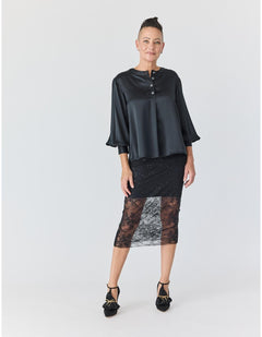 Lindsay Nicholas New York SKIRTS Lace Skirt in Black with Black Slip